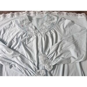 Vintage Shadowline Long Nightgown baby blue button front lace neck‎ robe size M